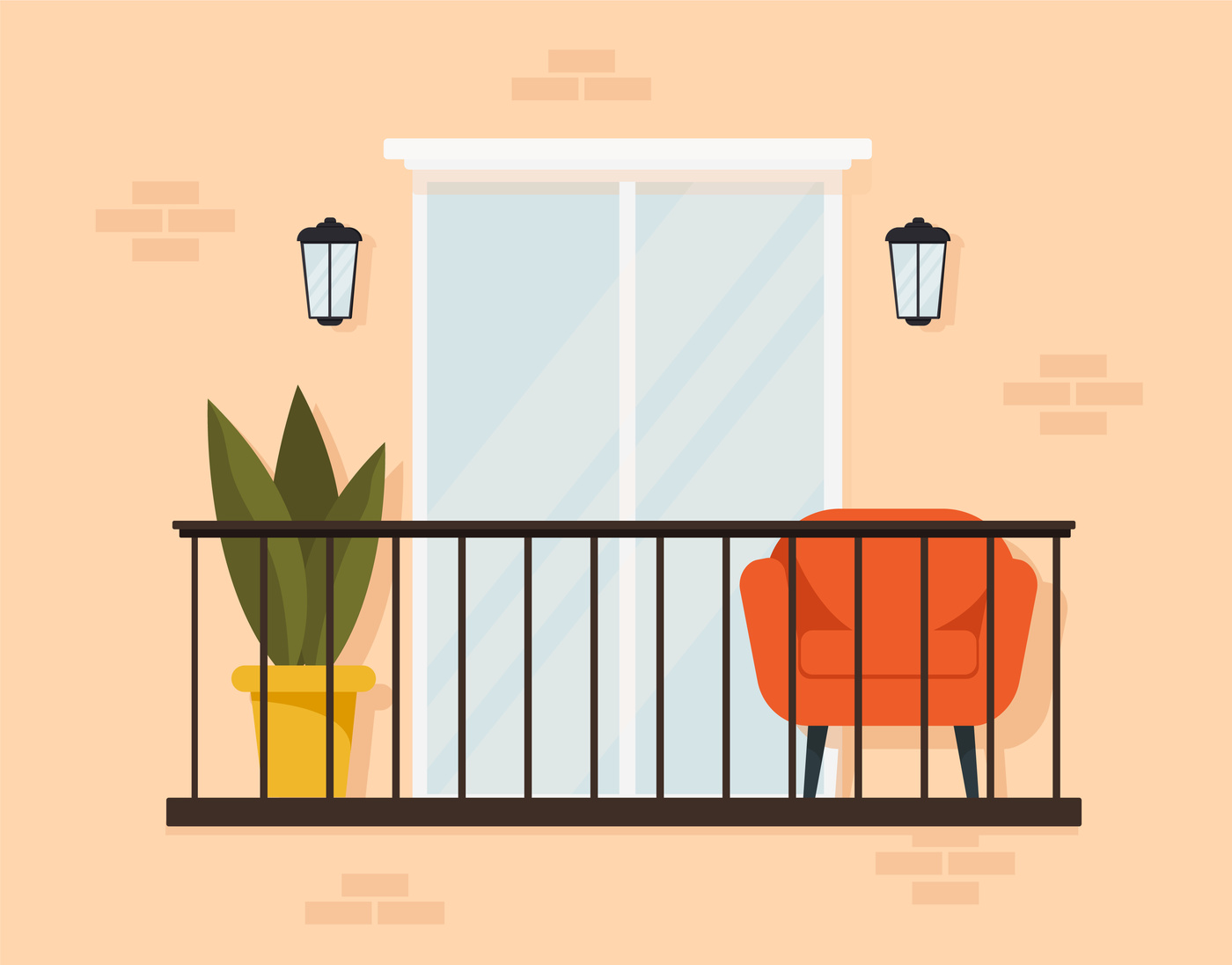 Modern Exterior of a Cozy Balcony with Furniture Illustration 